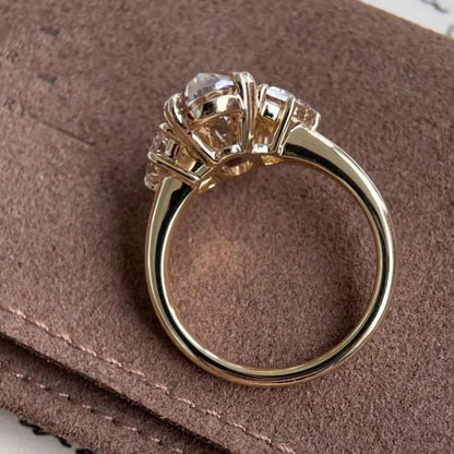 Elongated Oval 3 Stone Lab Grown Diamond Gold Engagement Ring