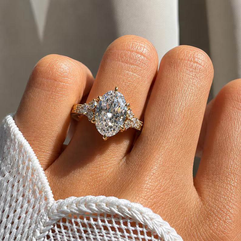 Vintage Marquise Moissanite Ring, Celestial Engraved Hidden Halo Solitaire