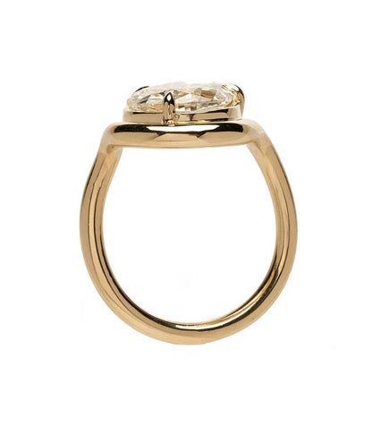Modern Pear Cut Diamond Engagement Ring - Floating Half-Bezel Curved Band