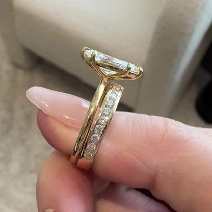Unique Marquise Moissanite Engagement Ring Set in 14k Gold