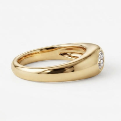East West Marquise Moissanite Dome Ring in Solid 14k Gold Bezel Statement Ring for Women, Chunky Pinky Signet, Handmade Jewelry