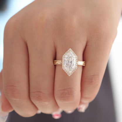 Unique Halo Dutch Marquise Cut Lab Grown Diamond Filigree Engraved Ring