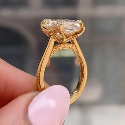 3CT Marquise Moissanite Engagement Ring, 14K Solid Gold Solitaire Wedding Ring, Tulip Set Vintage Leaf Ring, Unique Gift for Her