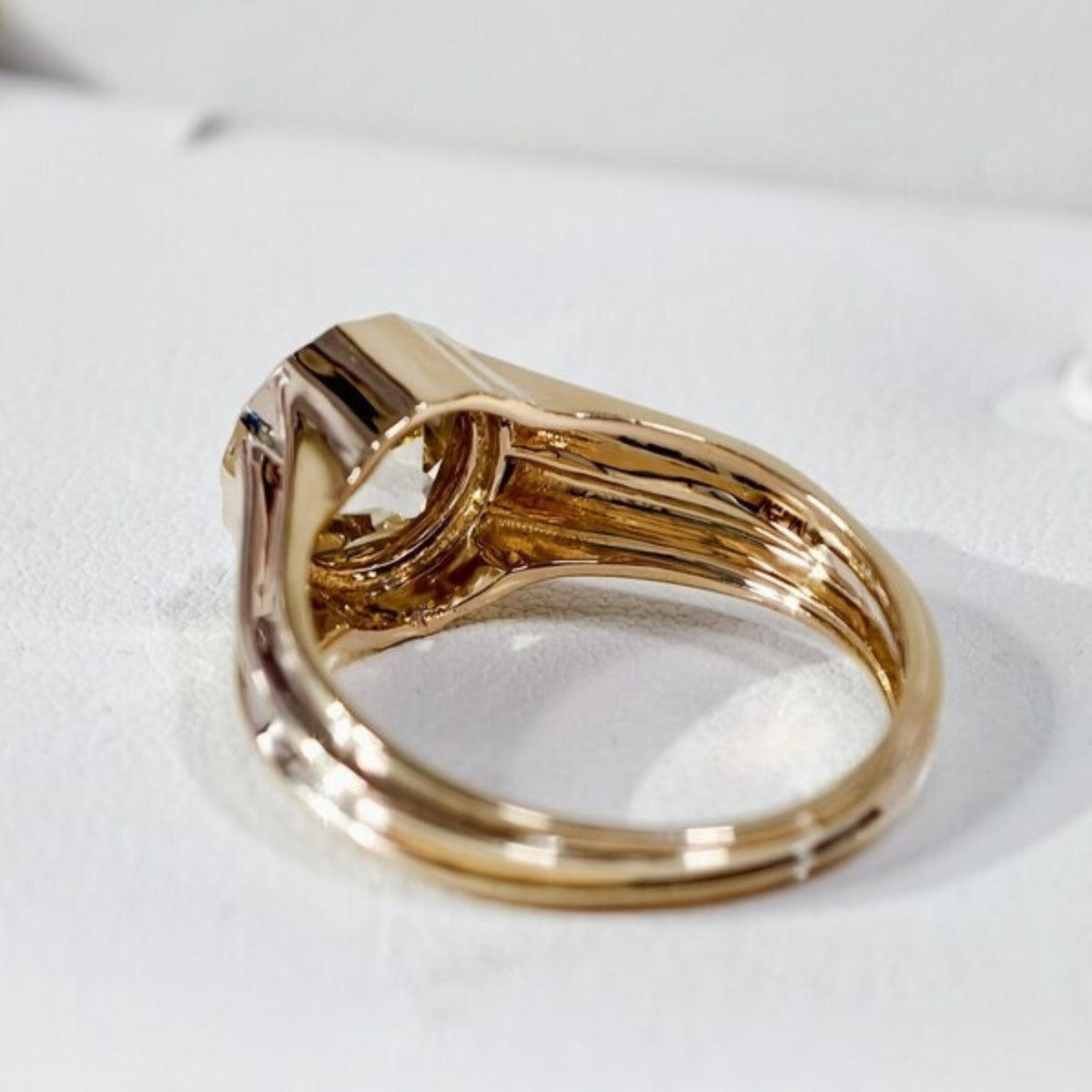 Bezel Set Old Mine European Moissanite Engagement Ring in 14K Gold