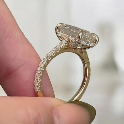 5CT Emerald Cut Moissanite Engagement Ring Hidden Halo Emerald Cut Promise Ring 14K Yellow Gold Emerald Solitaire Ring Anniversary Gift Ring