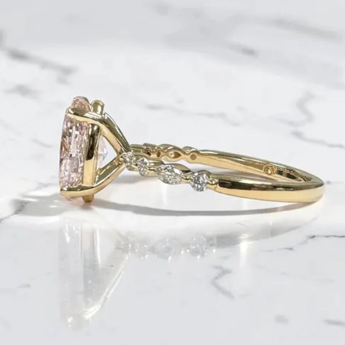 Vivid Pink 3 CT Oval Cut Lab Grown Diamond Wedding Ring
