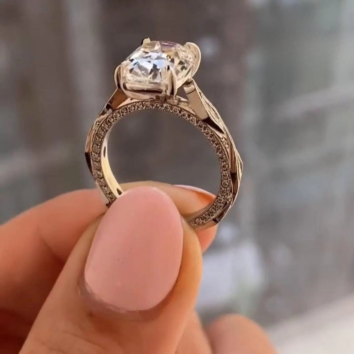 Old Mine 3CT Cushion Cut Lab Grown Engagement Ring in Gold