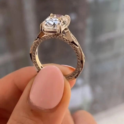 Old Mine 3CT Cushion Cut Lab Grown Engagement Ring in Gold