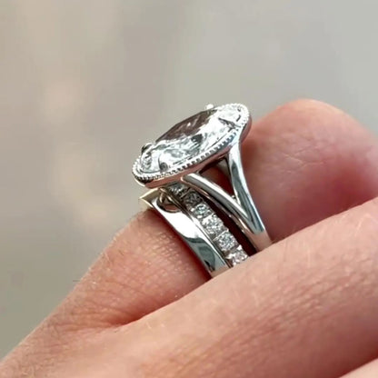 Unique 3CT Oval Moissanite Engagement Ring With Spilt Shank Band
