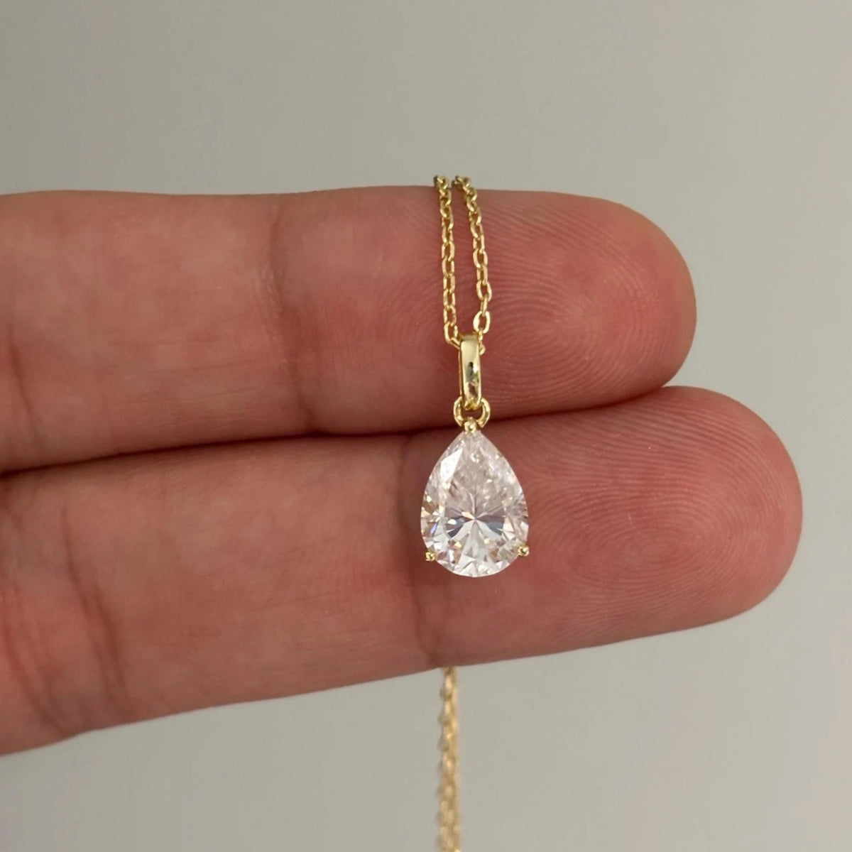 Pear Cut Moissanite Solitaire Charm Necklace Pendant