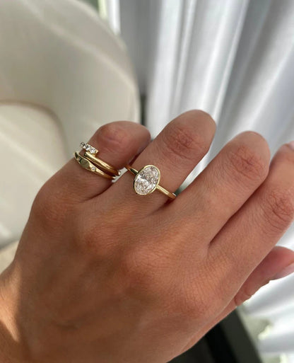 Bezel Set Oval Cut Moissanite Solitaire Ring - Sleek Minimalist Gold Engagement Ring