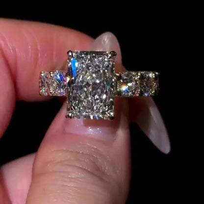 Unique 4CT Radiant Cut Diamond Moissanite Engagement Ring 14K Yellow gold Vintage Wedding Ring Promise Anniversary Bridal Gift for Her