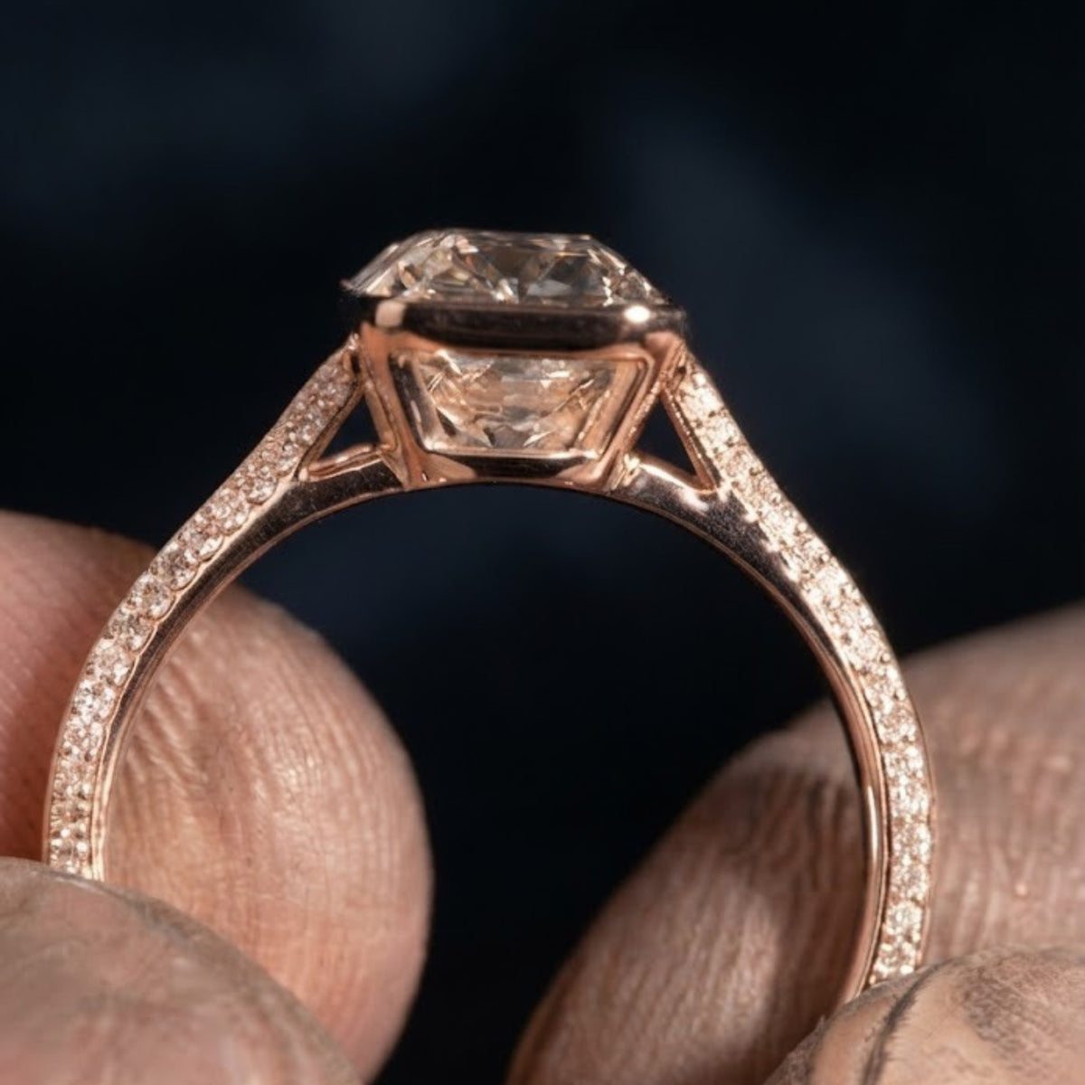 Milgrain Old Mine Cushion Cut Moissanite Engagement Ring in 14K Rose Gold