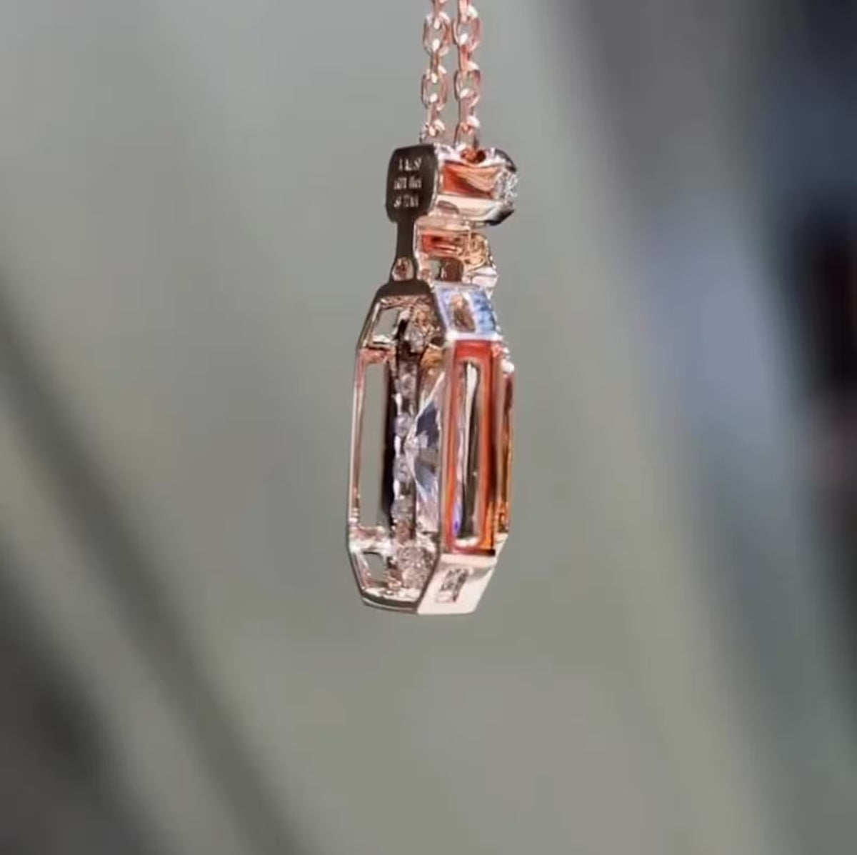 Bezel Halo 2CT Pink Radiant Cut Lab Grown Pendant in Rose Gold