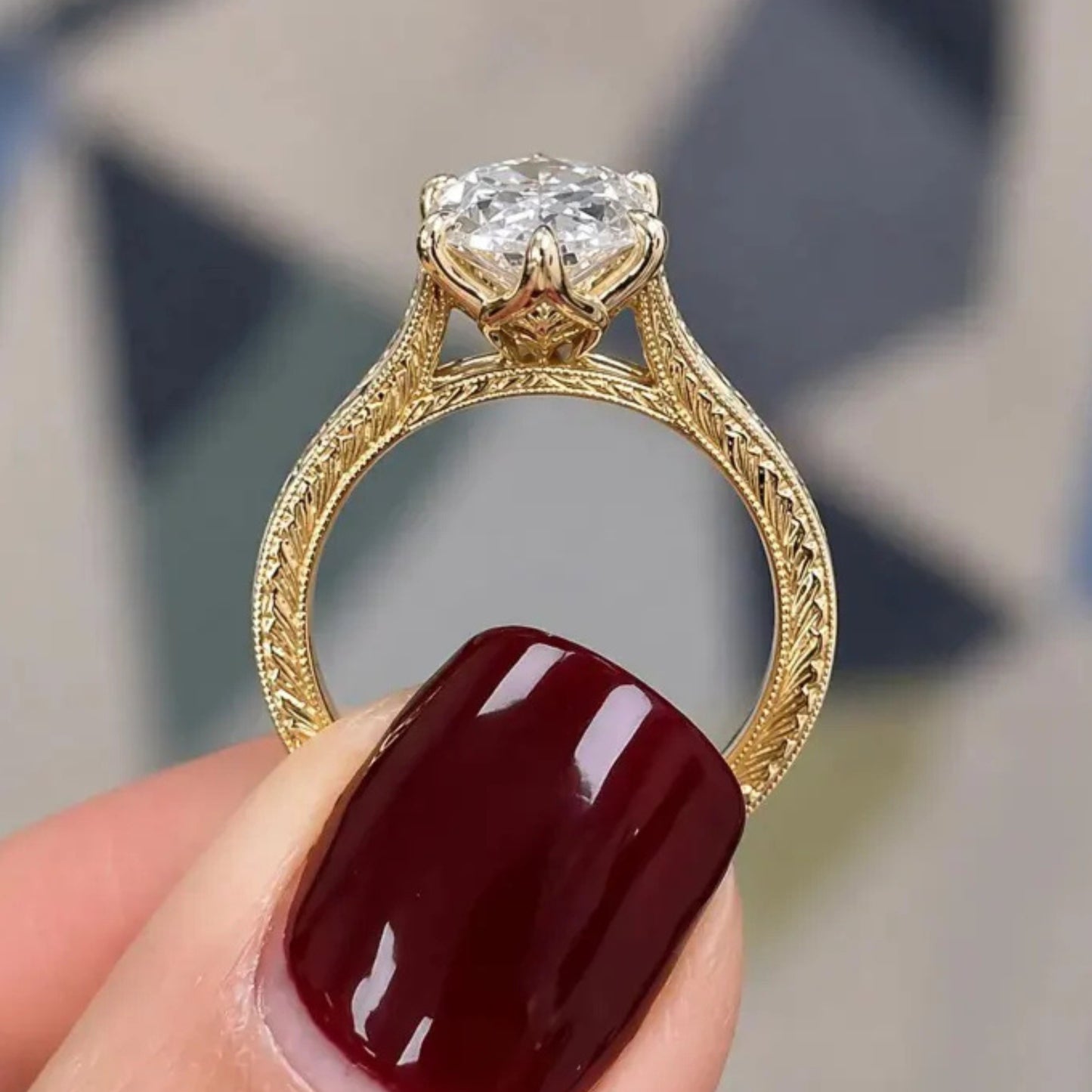 Vintage 3CT Dutch Marquise Moissanite Diamond Engagement Ring,14K Solid Gold Promise Ring, Hand Engraved Split Shank Wedding Ring For Her