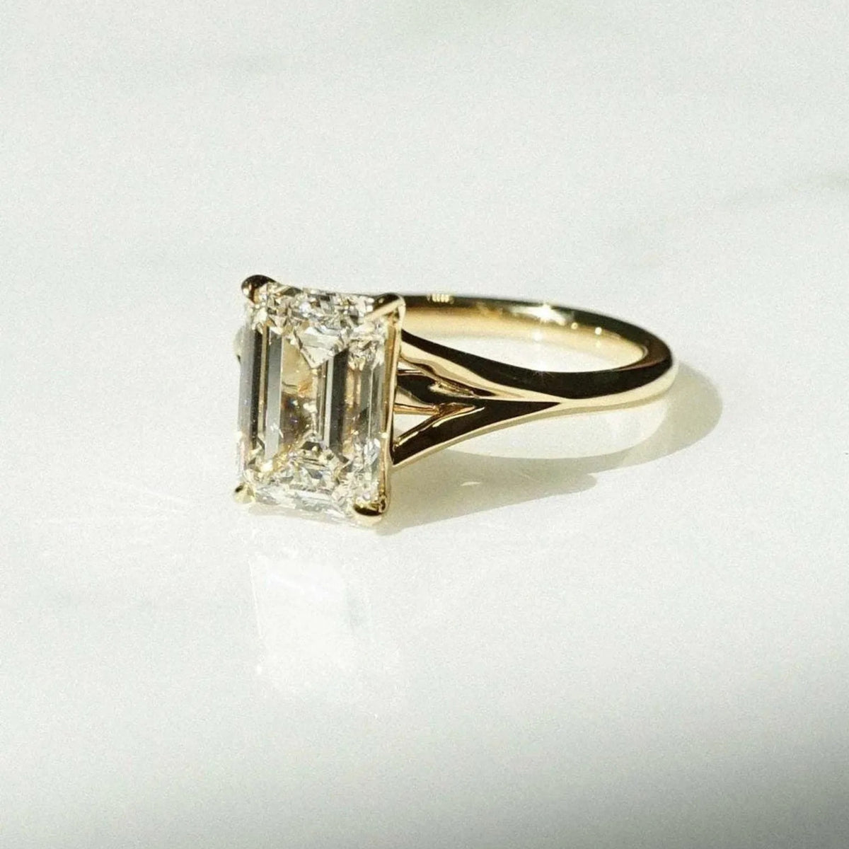 Emerald Cut Moissanite Engagement Ring with Split Shank Band