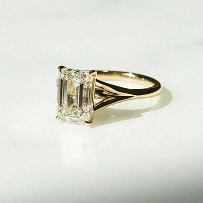 Emerald Cut Moissanite Engagement Ring with Split Shank Band