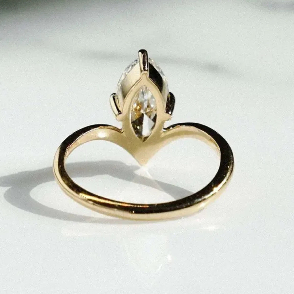 2 CT Marquise Lab Grown Diamond Engagement Ring, VVS1 Solitaire with V-Shape Band