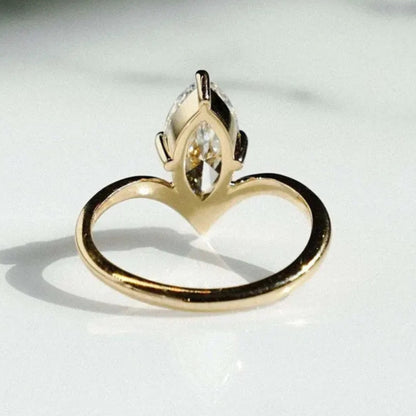 2 CT Marquise Lab Grown Diamond Engagement Ring, VVS1 Solitaire with V-Shape Band