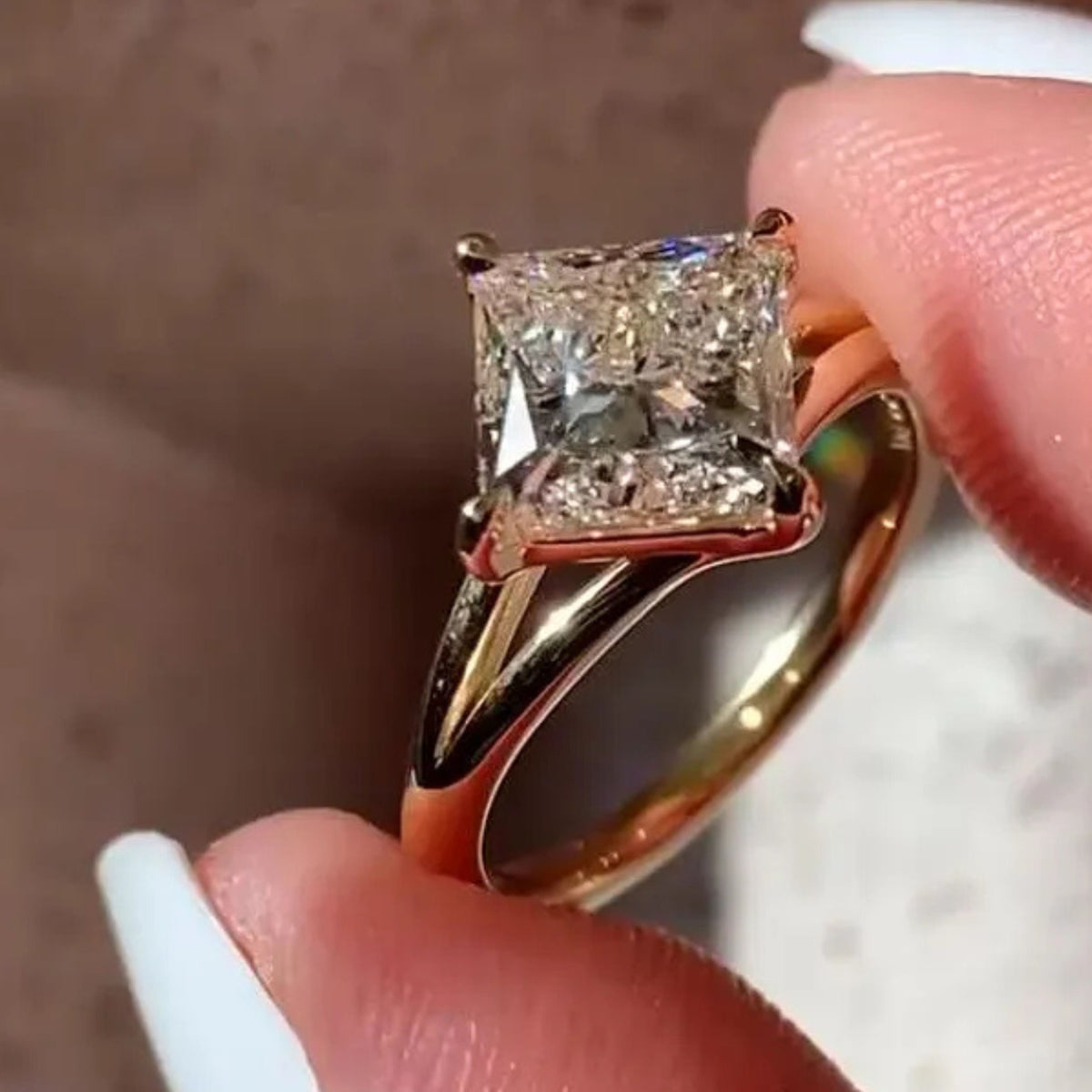 14k Gold Split Shank Princess Cut Solitaire Moissanite Engagement Ring
