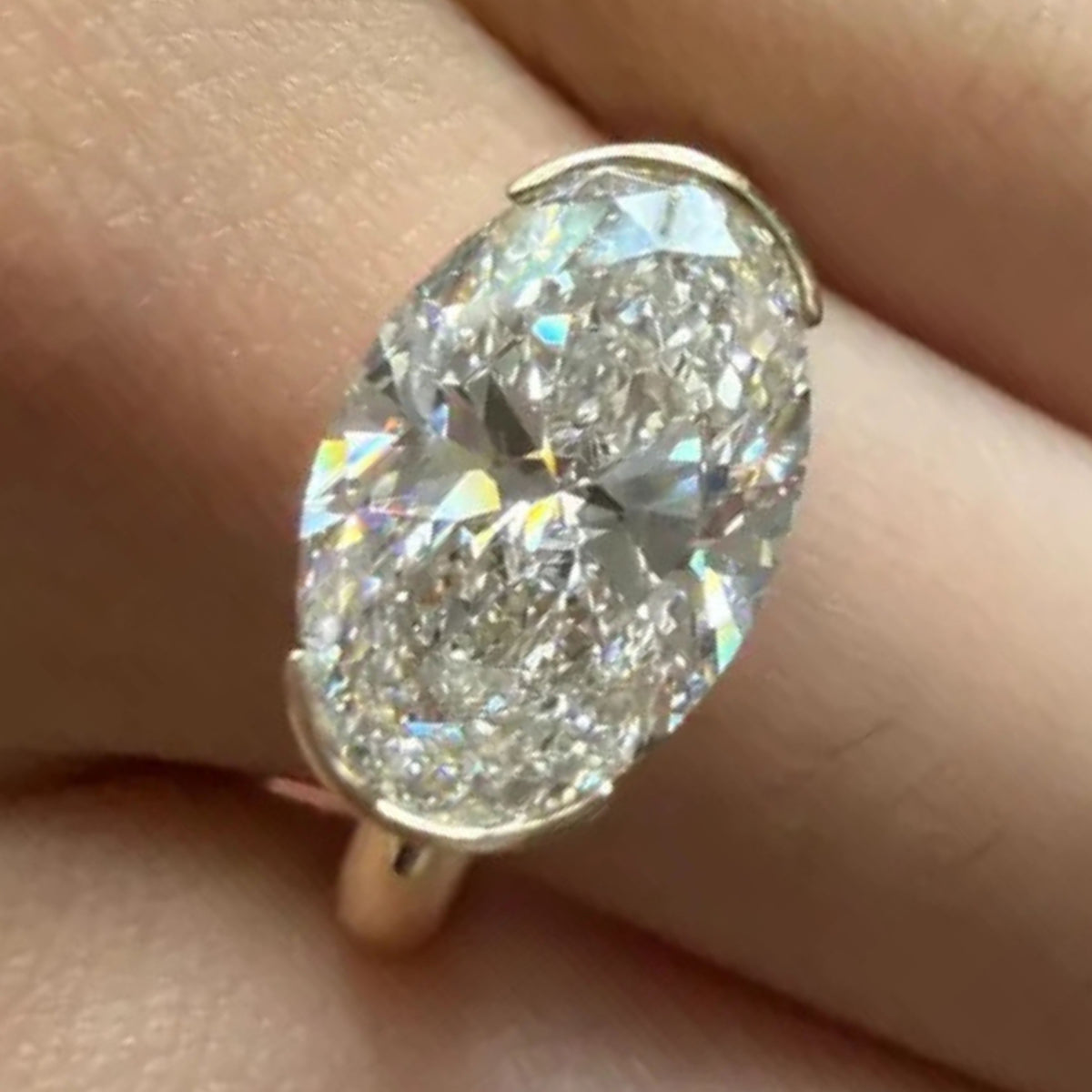 3 CT East West Oval Cut Lab Grown Diamond Engagement Ring
