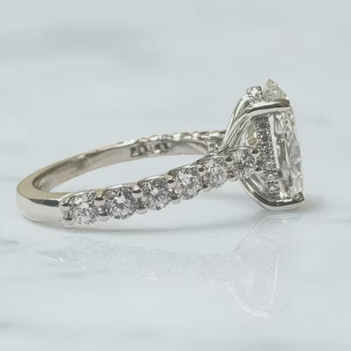 14K Gold Oval Moissanite Diamond With Hidden Halo Engagement Ring