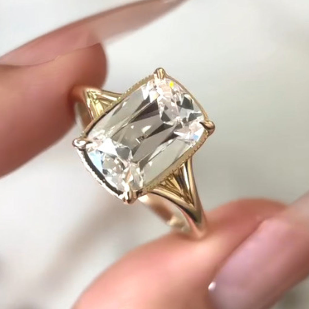4 CT Elongated Cushion Moissanite Bezel Set With Split Shank Gold Engagement Ring