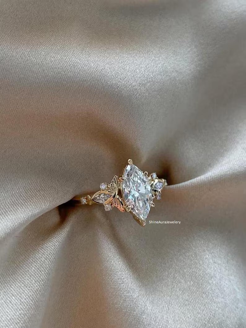 3 CT Marquise Moissanite Engagement Ring in 14K Yellow Gold | Pinsh Diamond