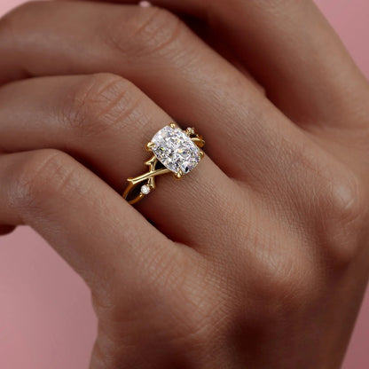 1.50 CT Elongated Cushion Cut Nature Inspired Moissanite Diamond Engagement Ring