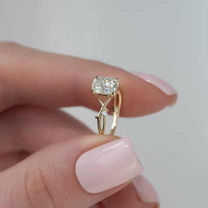 1.50 CT Elongated Cushion Cut Nature Inspired Moissanite Diamond Engagement Ring