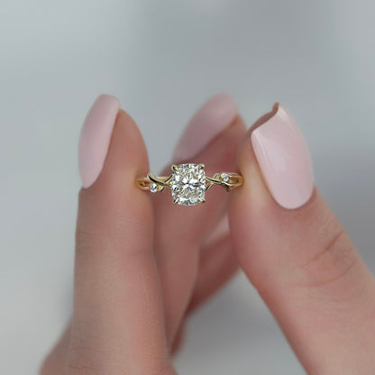 1.50 CT Elongated Cushion Cut Nature Inspired Moissanite Diamond Engagement Ring