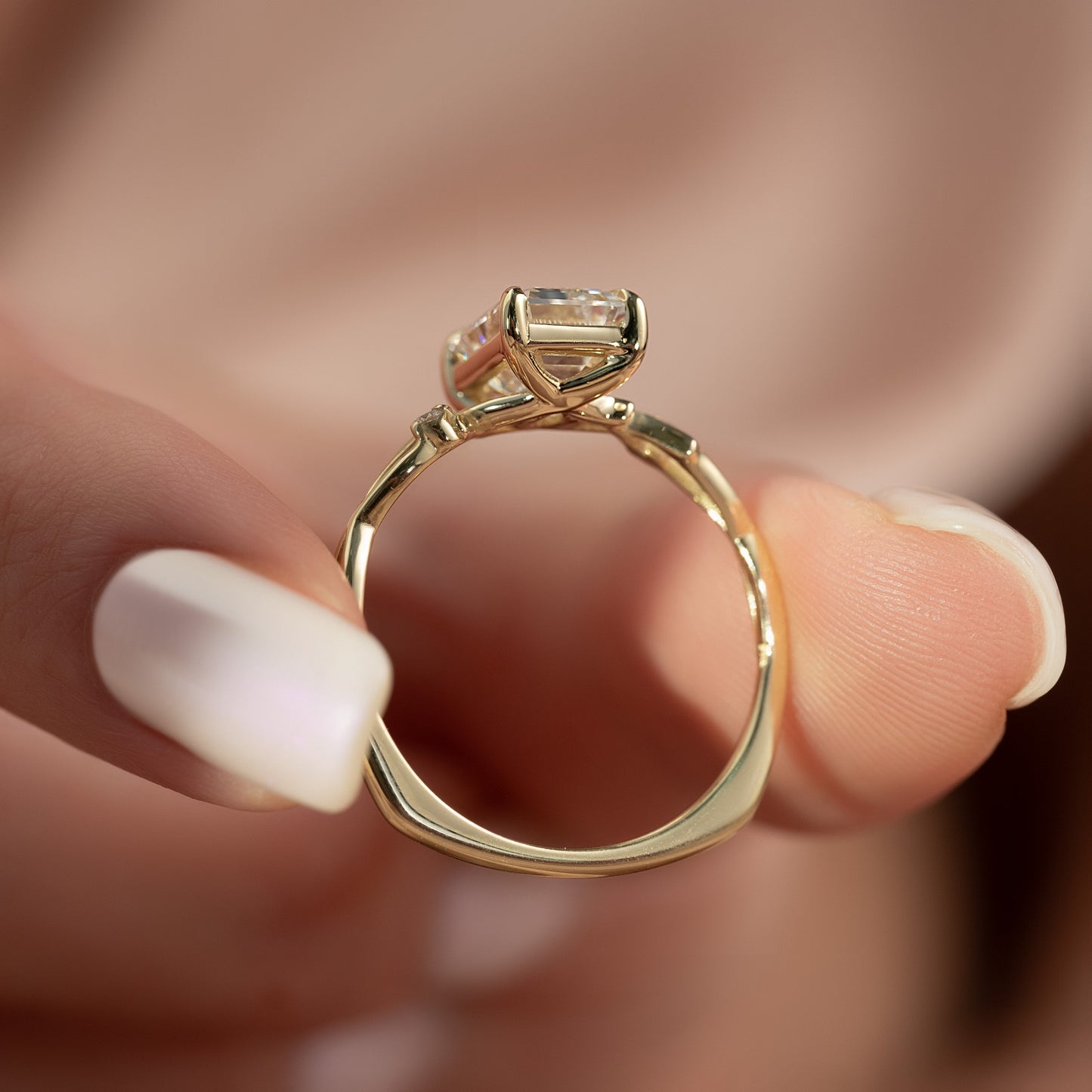 1.50 CT Emerald Cut Nature Inspired Moissanite Diamond Engagement Ring