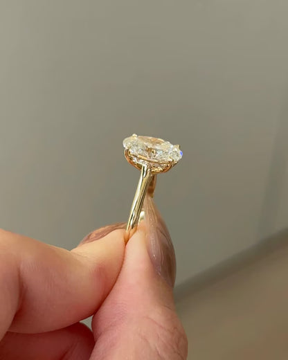 Oval Moissanite Hidden Halo Ring Marquise Accent Band