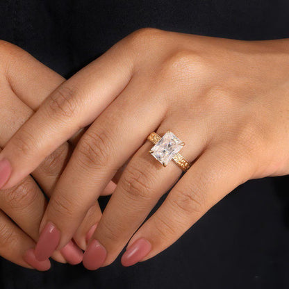 4CT Radiant Cut Moissanite Engagement Ring Vintage Engraved Gold Band