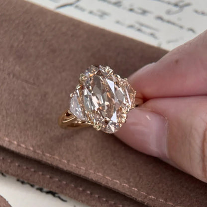 Elongated Oval 3 Stone Lab Grown Diamond Gold Engagement Ring