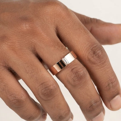 Unique Baguette Diamond Yellow Gold Men's Wedding Band