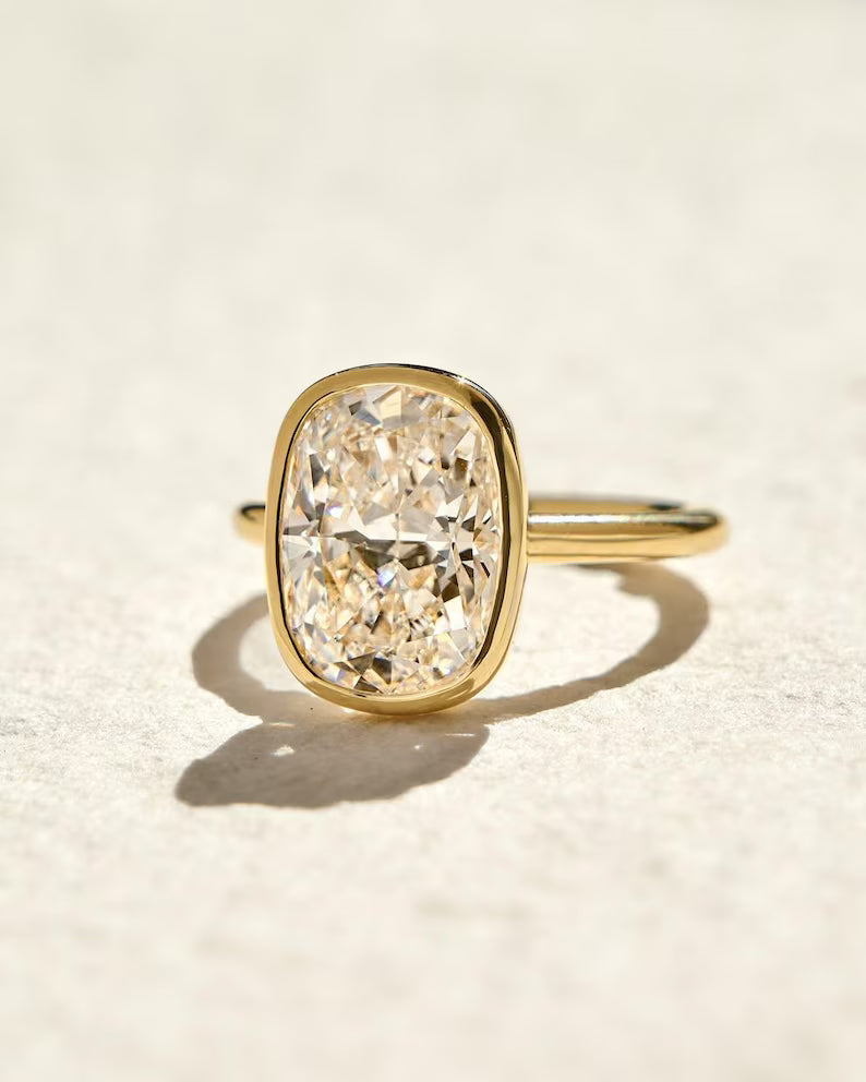 Modern Cushion Cut Bezel Engagement Ring Solitaire Band