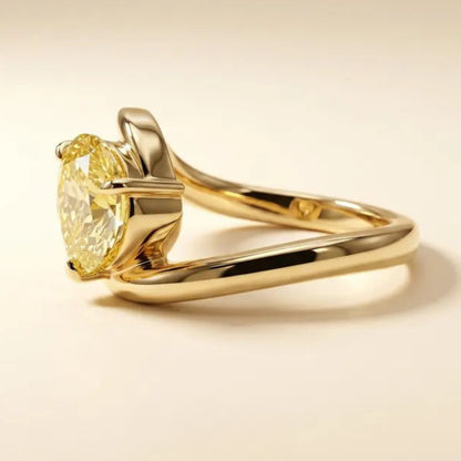 2 CT Fancy Vivid Yellow Pear Lab Diamond Engagement Ring, East West Bypass Setting Wedding Ring, 14k Yellow Gold, IGI Certified VS