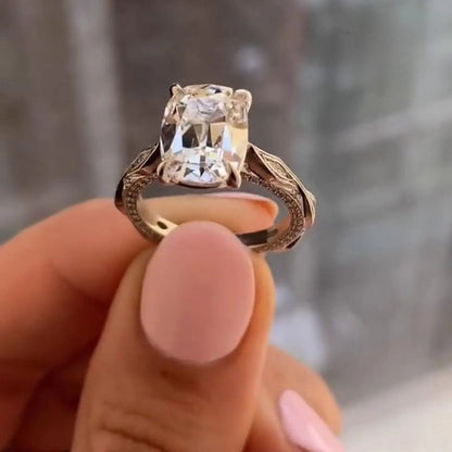 Old Mine 3CT Cushion Cut Lab Grown Engagement Ring in Gold