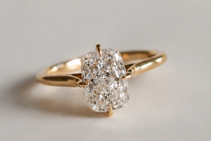 Elongated Cushion Cut Moissanite Solitaire Engagement Ring - Minimalist Compass Setting Gold Ring