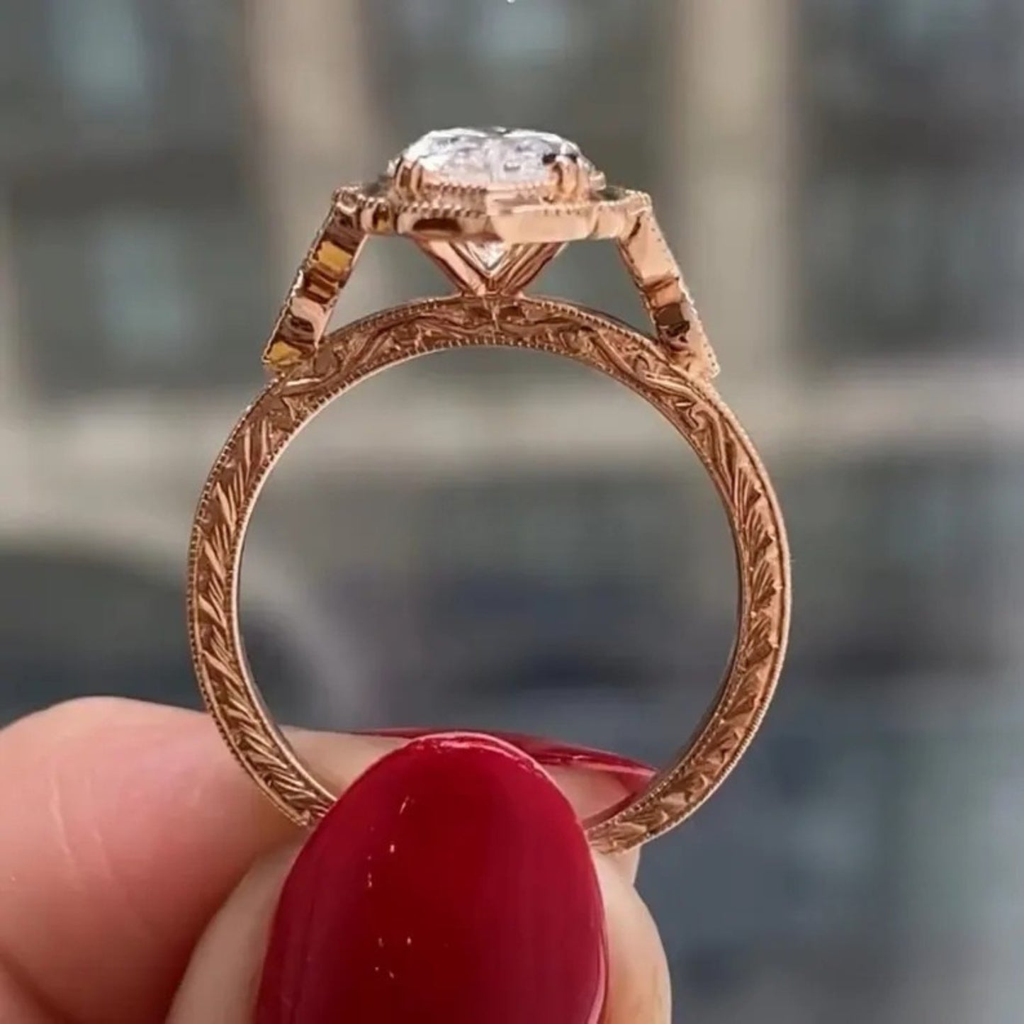 3 CT Marquise Cut Moissanite Engagement Ring Vintage Milgrain 14K Yellow Gold Halo Solitaire Ring Art Deco Bridal Jewelry Gift For Her