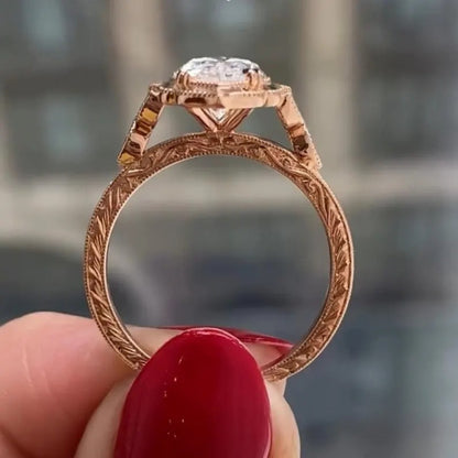 3 CT Marquise Cut Moissanite Engagement Ring Vintage Milgrain 14K Yellow Gold Halo Solitaire Ring Art Deco Bridal Jewelry Gift For Her