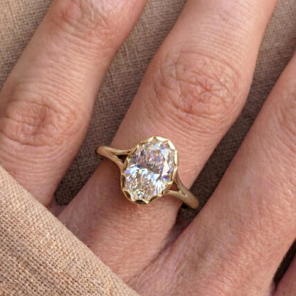 Bezel Oval Moissanite Split Shank Solitaire Gold Engagement Ring