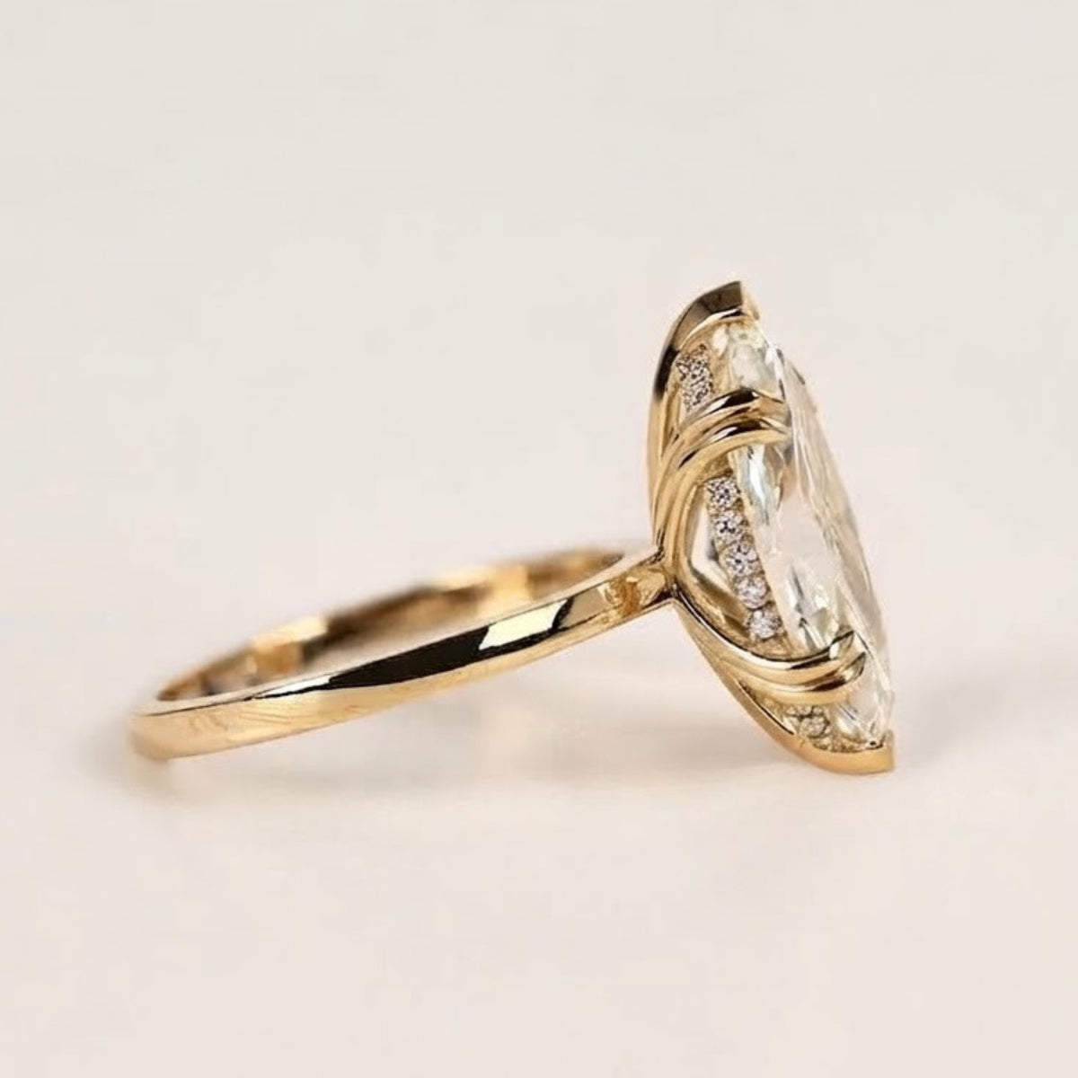 Marquise Cut Lab Grown Diamond Solitaire Engagement Ring in 14k Yellow Gold
