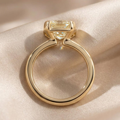 2.5 CT Fancy Yellow Cushion Cut Lab Grown Engagement Ring, Half Bezel Set Wedding Ring, 14k Yellow Gold IGI Certified Ring For Women