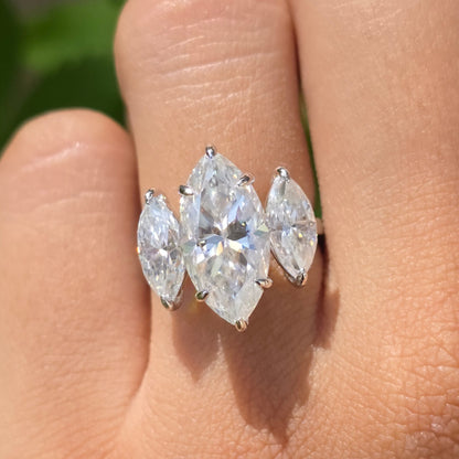 Vintage 3.5CT Marquise Cut Moissanite Diamond Engagement Ring, 14K White Gold Solitaire Ring, Three Stone Wedding Ring, Promise Ring For Her