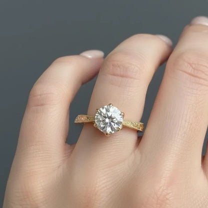 Vintage Inspired 2 CT Round Cut Solitaire Lab Diamond Engagement Ring, 14K Yellow Gold Art Deco Hand Made Filigree Promise Ring for Her