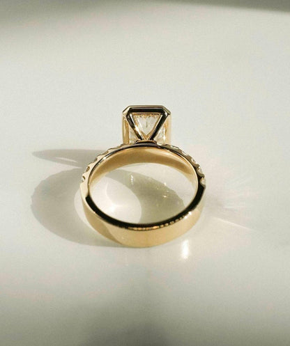 Bezel Set Radiant Cut Moissanite Engagement Ring - Channel Set Baguette Band Gold Ring