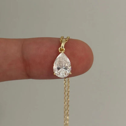 Pear Cut Moissanite Solitaire Charm Necklace Pendant