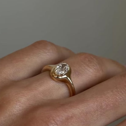 0.75 Ct Oval Moissanite Bezel Set Solitaire Ring in 14K Gold
